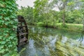 Watermill by Sai river near Daio Wasabi Farm in Azumino, Nagano Prefecture, Japan.