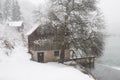 Watermill and snowy river Royalty Free Stock Photo
