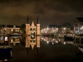 Waterpoort, water gate, and Kolk canal in city of Snits, Sneek in Friesland, Netherlands Royalty Free Stock Photo