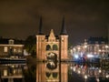 Waterpoort, water gate, and Kolk canal in city of Snits, Sneek in Friesland, Netherlands