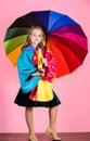 Waterproof accessories make rainy day cheerful and pleasant. Confident in her fall garments. Waterproof accessories