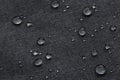 Waterproof droplets on fabric. Black Canvas Polyester texture synthetical for background. Black polyester textile backdrop for Royalty Free Stock Photo