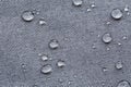 Waterproof droplets on fabric. Grey Canvas Polyester texture synthetical for background. Black polyester textile backdrop for Royalty Free Stock Photo