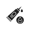 Waterproof glue black glyph icon. Water repellent absorbing substance concept. Impermeable adhesive tube sign. Pictogram for web