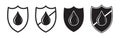 Waterproof icon, drop and shield, water proof resistant vector logo. Impermeable hydrophobic absorption, waterproof fabric liquid Royalty Free Stock Photo