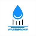 Waterproof icon, water proof drop resistant, vector. Impermeable and hydrophobic waterproof or water Royalty Free Stock Photo