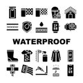 Waterproof Material Collection Icons Set Vector Illustrations