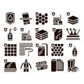 Waterproof Materials Glyph Icons Set Vector