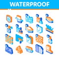 Waterproof Materials Vector Isometric Icons Set