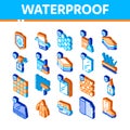 Waterproof Materials Vector Isometric Icons Set