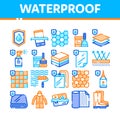 Waterproof Materials Vector Thin Line Icons Set