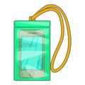 Waterproof phone case icon, cartoon style