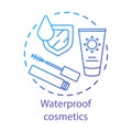 Waterproof skincare cosmetics concept icon. Water resistant mascara, sunscreen cream idea thin line illustration. Makeup