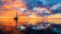 waters oil rig sunset Royalty Free Stock Photo