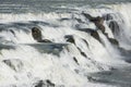 Waters and rocks of Gullfoss (Golden falls) waterfall, Iceland