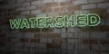 WATERSHED - Glowing Neon Sign on stonework wall - 3D rendered royalty free stock illustration