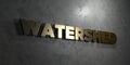 Watershed - Gold text on black background - 3D rendered royalty free stock picture