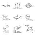 Watershed icons set, outline style