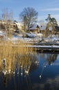Waterside houses early winter Royalty Free Stock Photo