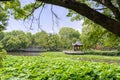 The waterside pavilion by the lotus pond Royalty Free Stock Photo