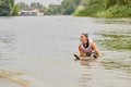 Waterskier after falling Royalty Free Stock Photo