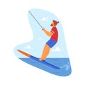 Waterskier or man swims on the waves, vector icon