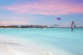 Watersports on the Caribbean Sea at Palm Beach at Aruba at sunset Royalty Free Stock Photo