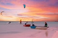 Watersports at Palm Beach on Aruba in the Caribbean Sea at sunset Royalty Free Stock Photo