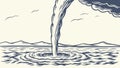 A waterspout touching down on the surface of the sea. A natural disaster, vector design Generative AI Royalty Free Stock Photo