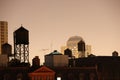 Watertanks and new york skyline at night Royalty Free Stock Photo