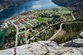 Waterton Lake and townsite aerial view Royalty Free Stock Photo