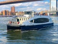 Waterway Boat at Lower Manhattan, next to Brooklyn Bridge, New York.