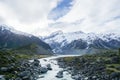 Waterway and lake along mountain range in New Zealand Royalty Free Stock Photo