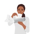 Watery eyed black woman holding facial tissue box. Crying woman broken heart Royalty Free Stock Photo