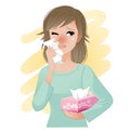 Watery eyed woman holding facial tissue box Royalty Free Stock Photo