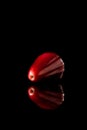 Watery rose apple on a black reflective background