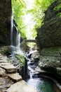 Watkins Glen State Park Stream and Stone Bridge Royalty Free Stock Photo