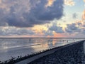 Wattenmeer, mud tideland in North Sea, Germany on sunset. Nordsee, Watt. Royalty Free Stock Photo