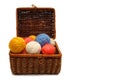 Wattled box with colour balls of wool Royalty Free Stock Photo