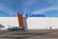 View of E.Leclerc supermarket logo and parking.