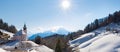 Watzmann at noon with church, Bavaria, Berchtesgaden, Germany