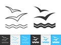 Wave seagull sea simple thin line vector icon Royalty Free Stock Photo
