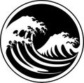 Wave - black and white isolated icon - vector illustration Royalty Free Stock Photo