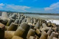 The wave breaker waiting for the hit at Glagah beach in Yogyakarta