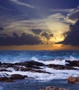 Wave breaking against coast rock