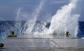 Wave breaking against stone mooring