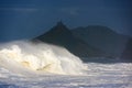 Wave breaking in Bakio at evening Royalty Free Stock Photo