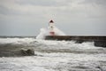 Wave breaking over lighthouse, Berwick upon Tweed