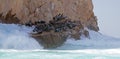 Wave breaking over the Sea Lion colony at Lands End in Cabo San Lucas Baja Mexico Royalty Free Stock Photo