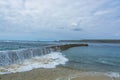 Wave breaking on Sennen cove fishing harbor breakwater Royalty Free Stock Photo